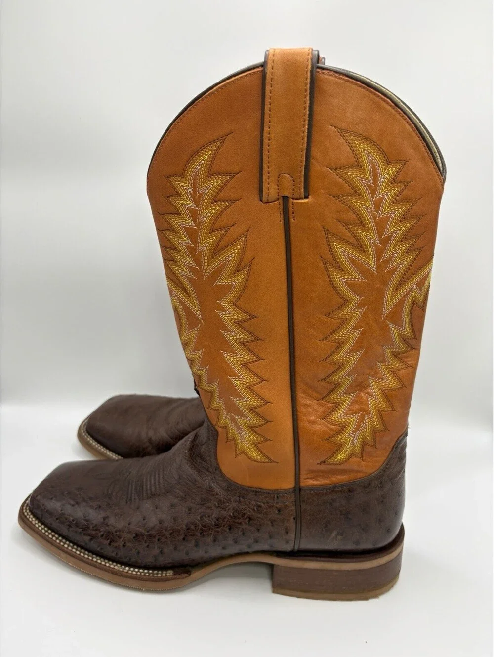 Justin JE802 Genuine Ostrich Mens Sz 11 D Leather Boots Square Toe Brown